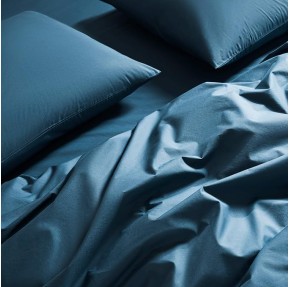 Luxury Percale Duvet Cover - 100% Cotton, Full/Queen Size in Abyss Blue with Extra-Long Corner Ties and Button Closure | Best Sheets for Hot Sleepers