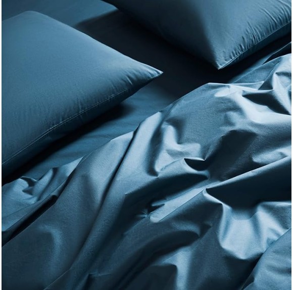 Luxury Percale Duvet Cover - 100% Cotton, Full/Queen Size in Abyss Blue with Extra-Long Corner Ties and Button Closure | Best Sheets for Hot Sleepers