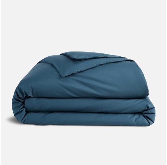 Luxury Percale Duvet Cover - 100% Cotton, Full/Queen Size in Abyss Blue with Extra-Long Corner Ties and Button Closure | Best Sheets for Hot Sleepers