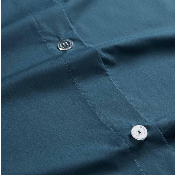 Luxury Percale Duvet Cover - 100% Cotton, Full/Queen Size in Abyss Blue with Extra-Long Corner Ties and Button Closure | Best Sheets for Hot Sleepers