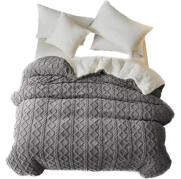 Blanket for Bed Winter Warm Dual-Sided Blanket Soft Imitated Lamb Fleece Velvet Duvet Cover Blanket Geometric Jacquard Multi-Purpose Blanket