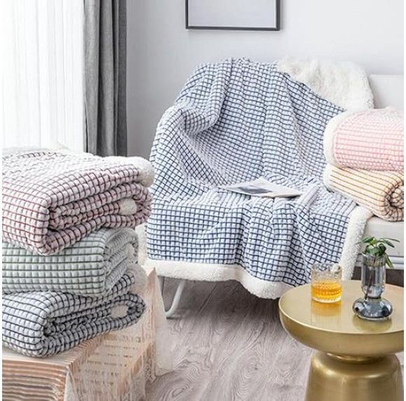 Sherpa Blanket, Double Cut Lambswool Fleece Blanket, Soft, Warm, Comfortable, Thick, Perfect for Sofa, Bed, Chair Double-Sided Cover Blanket