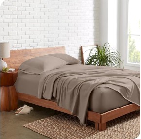 100% Organic Cotton T-Shirt Fabric Sheet Set, Ultra Soft, 100% Cotton Jersey - Sheet Set & Pillowcases - Deep Pocket Bed Sheets (Split King, Taupe)