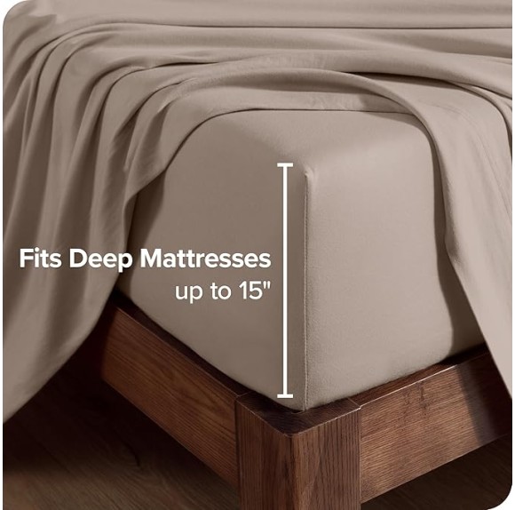 100% Organic Cotton T-Shirt Fabric Sheet Set, Ultra Soft, 100% Cotton Jersey - Sheet Set & Pillowcases - Deep Pocket Bed Sheets (Split King, Taupe)
