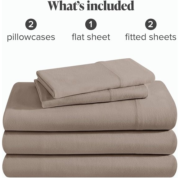 100% Organic Cotton T-Shirt Fabric Sheet Set, Ultra Soft, 100% Cotton Jersey - Sheet Set & Pillowcases - Deep Pocket Bed Sheets (Split King, Taupe)