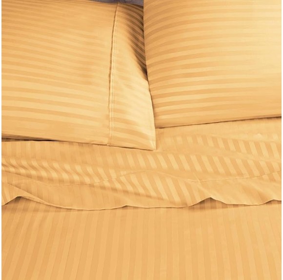 Egyptian Cotton 650 Thread Count Duvet Cover Set, Comforter Covers, Luxury Essentials, Button Closure, Striped Decor, Includes 1 Duvet Cover, 2 Pillow Shams, King/California King, Gold