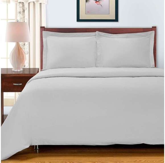 Egyptian Cotton 700 Thread Count Duvet Cover Set, Soft Comforter Covers, Luxury Bedding Essentials, Button Closure, Includes 1 Duvet Cover, 2 Pillow Shams, King/California King, Chrome