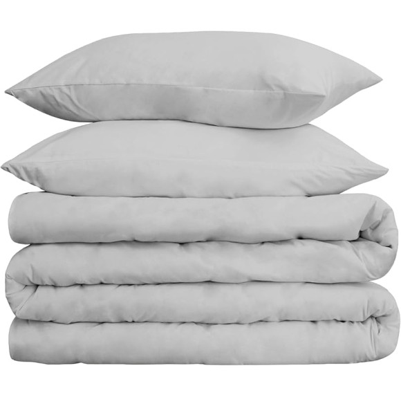 Egyptian Cotton 700 Thread Count Duvet Cover Set, Soft Comforter Covers, Luxury Bedding Essentials, Button Closure, Includes 1 Duvet Cover, 2 Pillow Shams, King/California King, Chrome