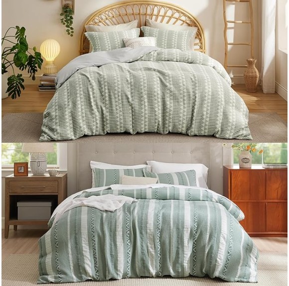 Cotton Duvet Cover King Size - Chenille Textured Duvet Cover Set, 100% Cotton Boho Duvet Cover, Boho Bedding for All Seasons (King, 104"x90")