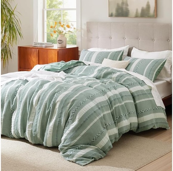 Cotton Duvet Cover King Size - Chenille Textured Duvet Cover Set, 100% Cotton Boho Duvet Cover, Boho Bedding for All Seasons (King, 104"x90")