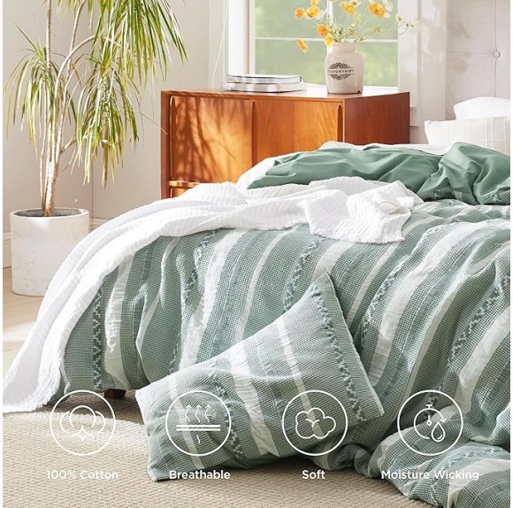 Cotton Duvet Cover King Size - Chenille Textured Duvet Cover Set, 100% Cotton Boho Duvet Cover, Boho Bedding for All Seasons (King, 104"x90")