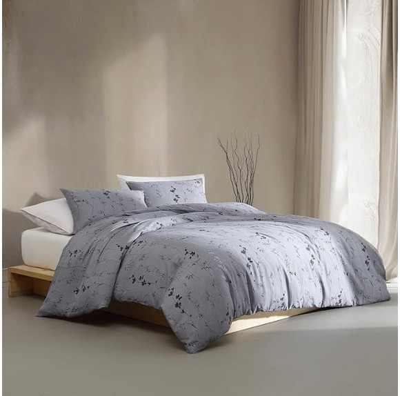 - King Duvet Cover Set, Super Soft Cotton Sateen Bedding with Matching Shams, Smooth & Silky, Floral Printed Room Essentials (Wildflower Dusk Purple, King)