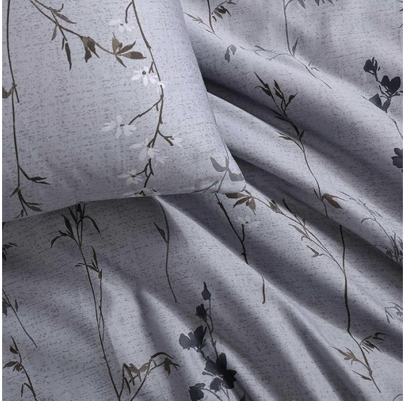 - King Duvet Cover Set, Super Soft Cotton Sateen Bedding with Matching Shams, Smooth & Silky, Floral Printed Room Essentials (Wildflower Dusk Purple, King)