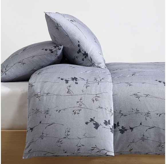 - King Duvet Cover Set, Super Soft Cotton Sateen Bedding with Matching Shams, Smooth & Silky, Floral Printed Room Essentials (Wildflower Dusk Purple, King)
